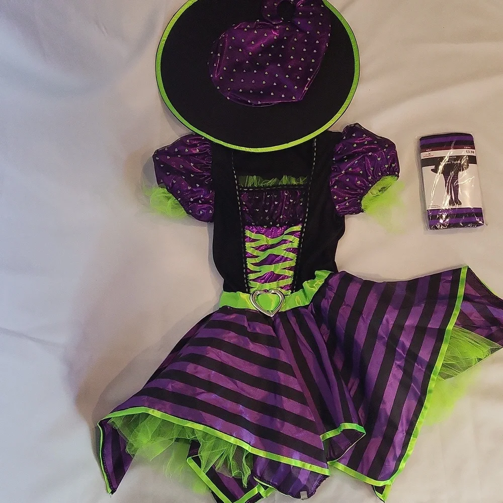 Pretty Potion Girls Witch Halloween Costume Size M 7/8 Purple Green